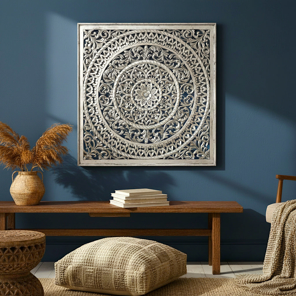 Carved Decorative Panel "Cenik" - 110 cm - Silver Antique