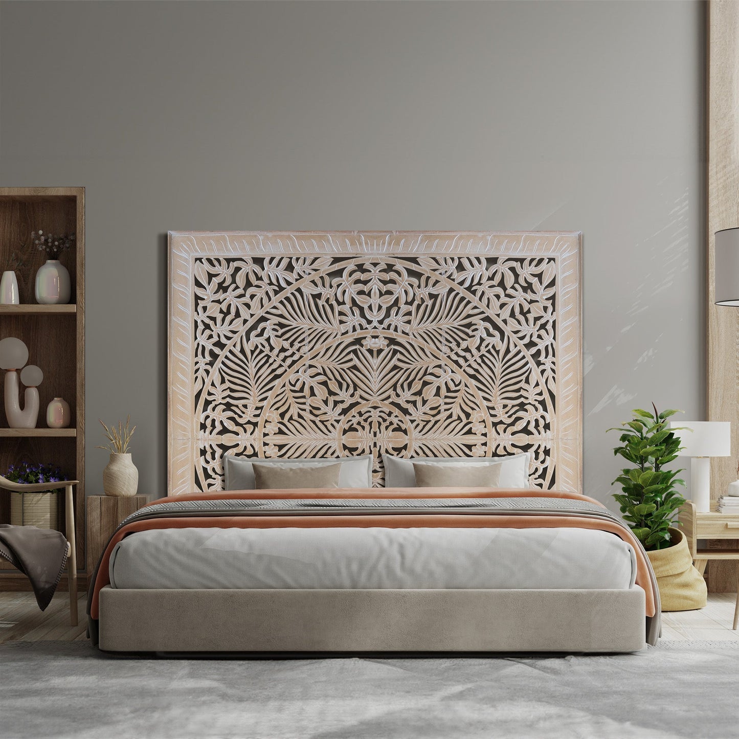Carved Full Bed Headboard - Christine - Antic wash