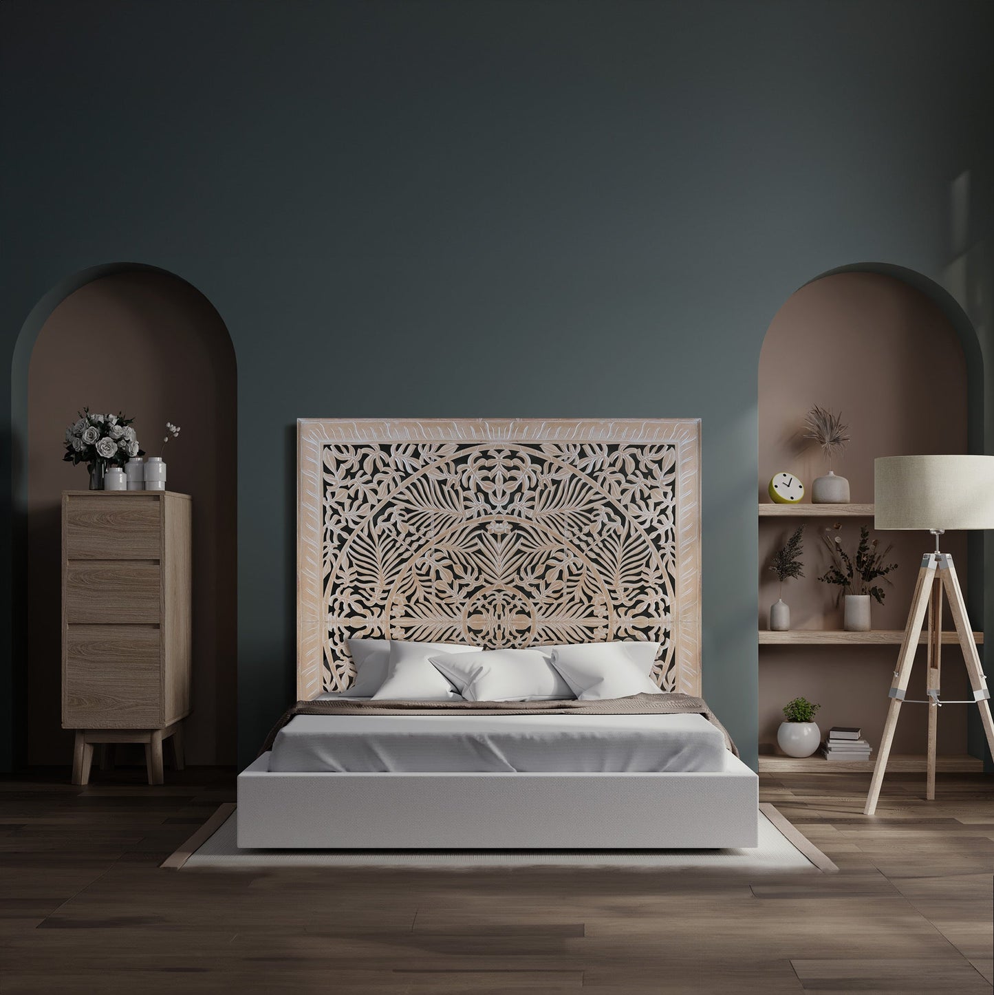 Carved Full Bed Headboard - Christine - Antic wash