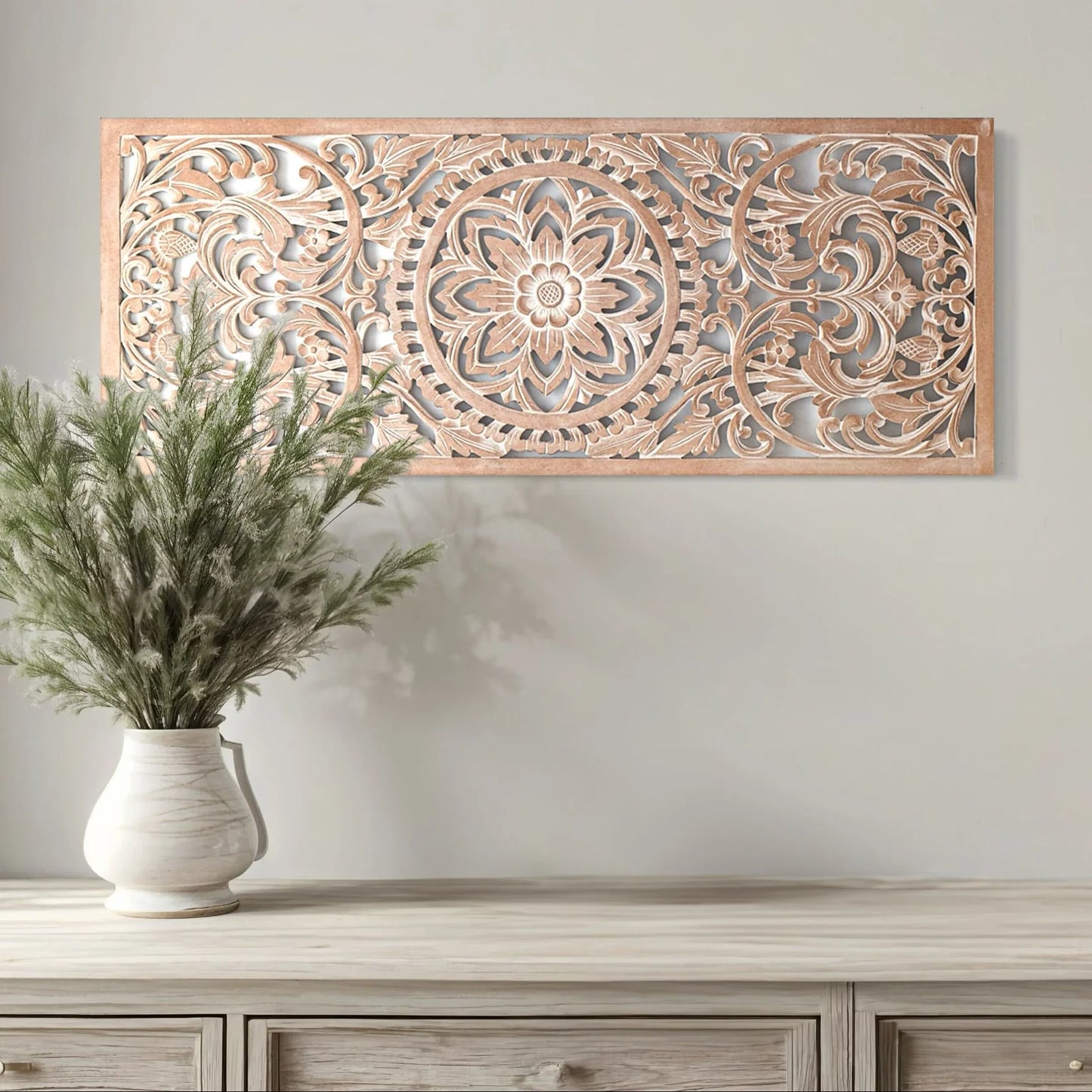 Custom Decorative Panel "Amara Tree of Life" - White wash - 100 x 40 cm