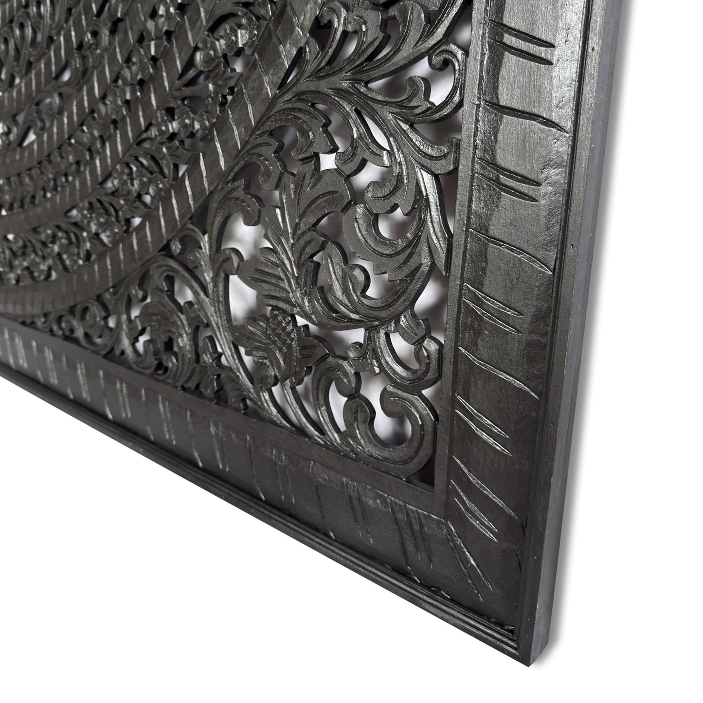 Carved Full Bed Headboard "Kusuma" in Black - USA