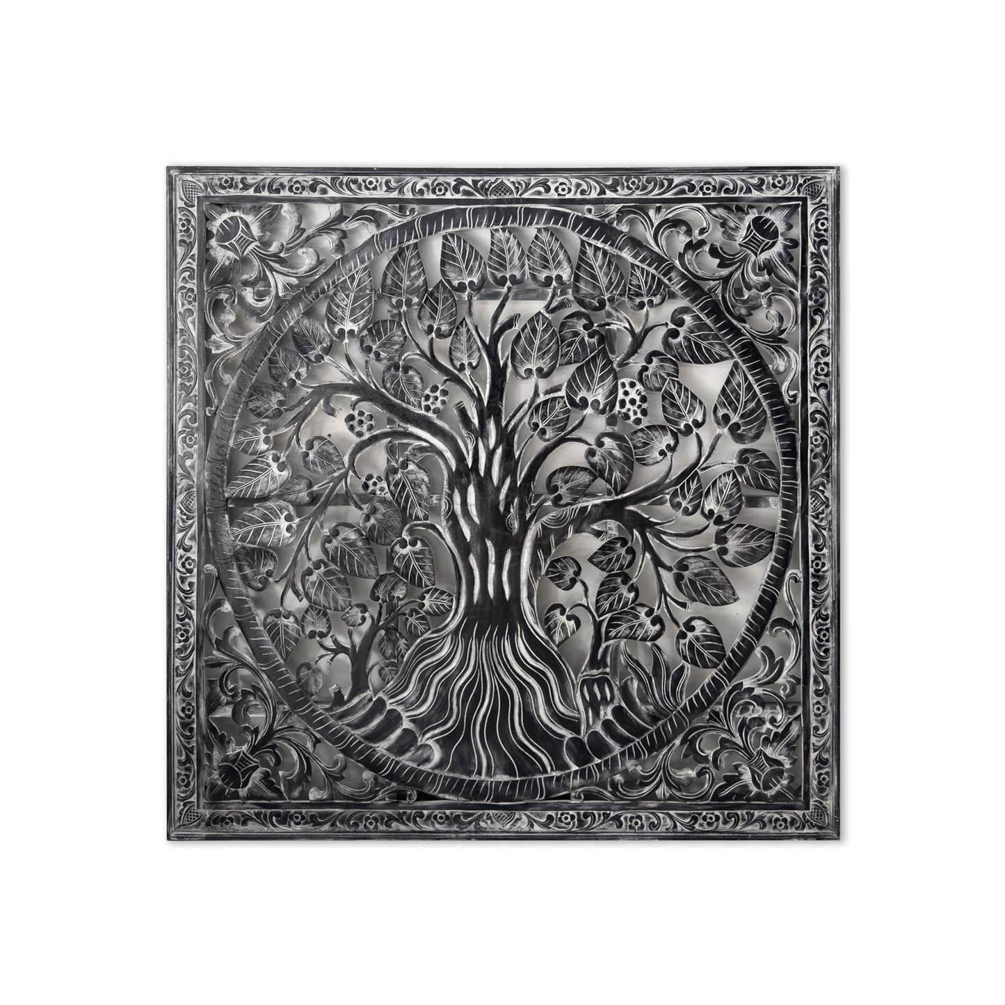 Carved Full Bed Headboard "Tree" - Black