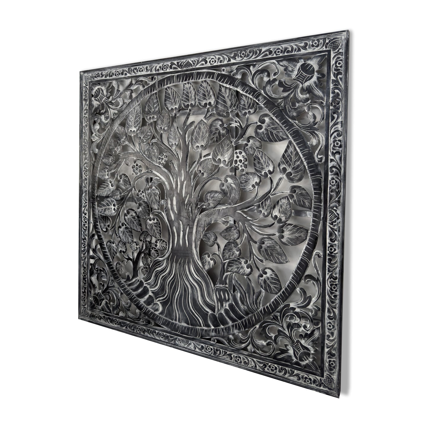 Carved Full Bed Headboard "Tree" - Black