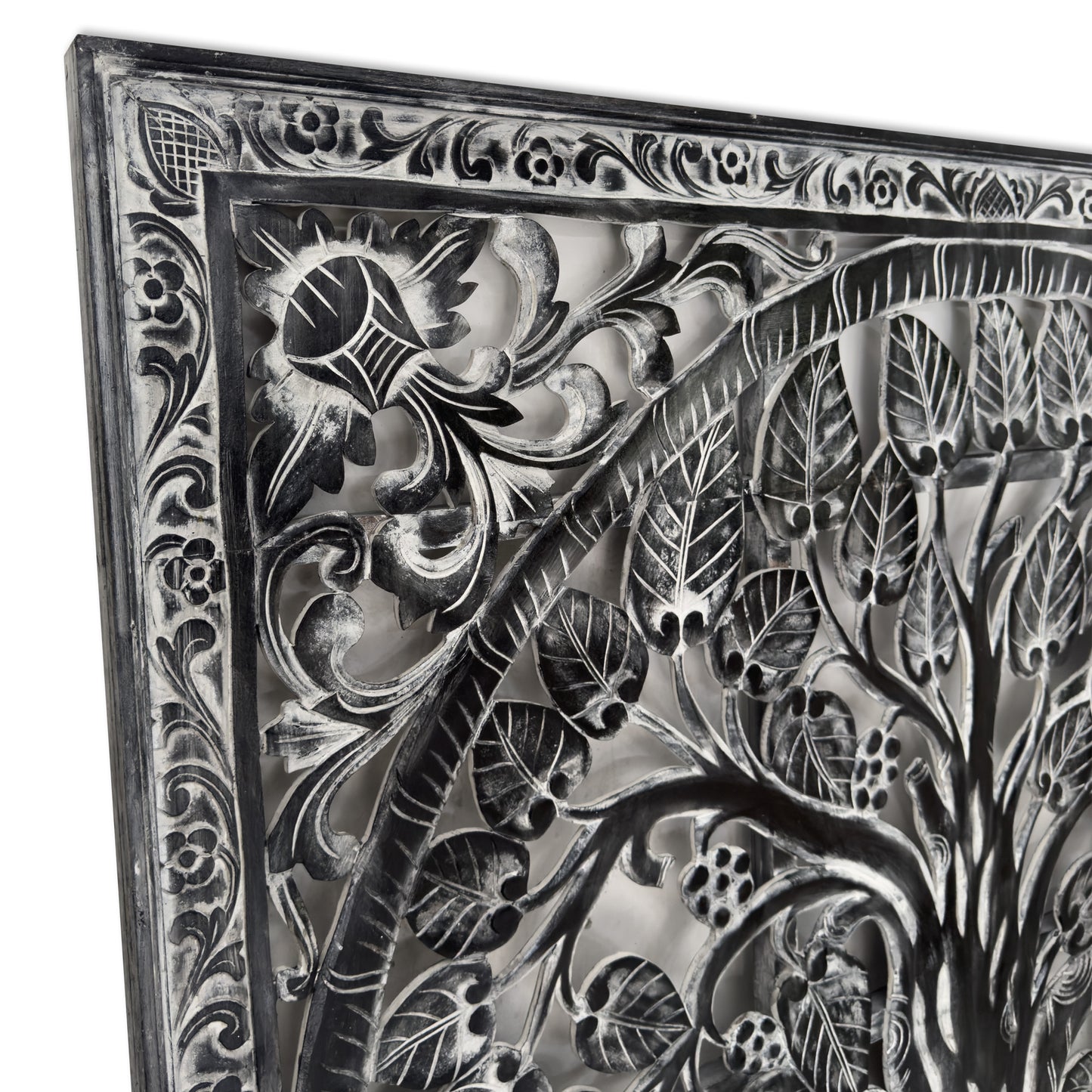 Carved Full Bed Headboard "Tree" - Black