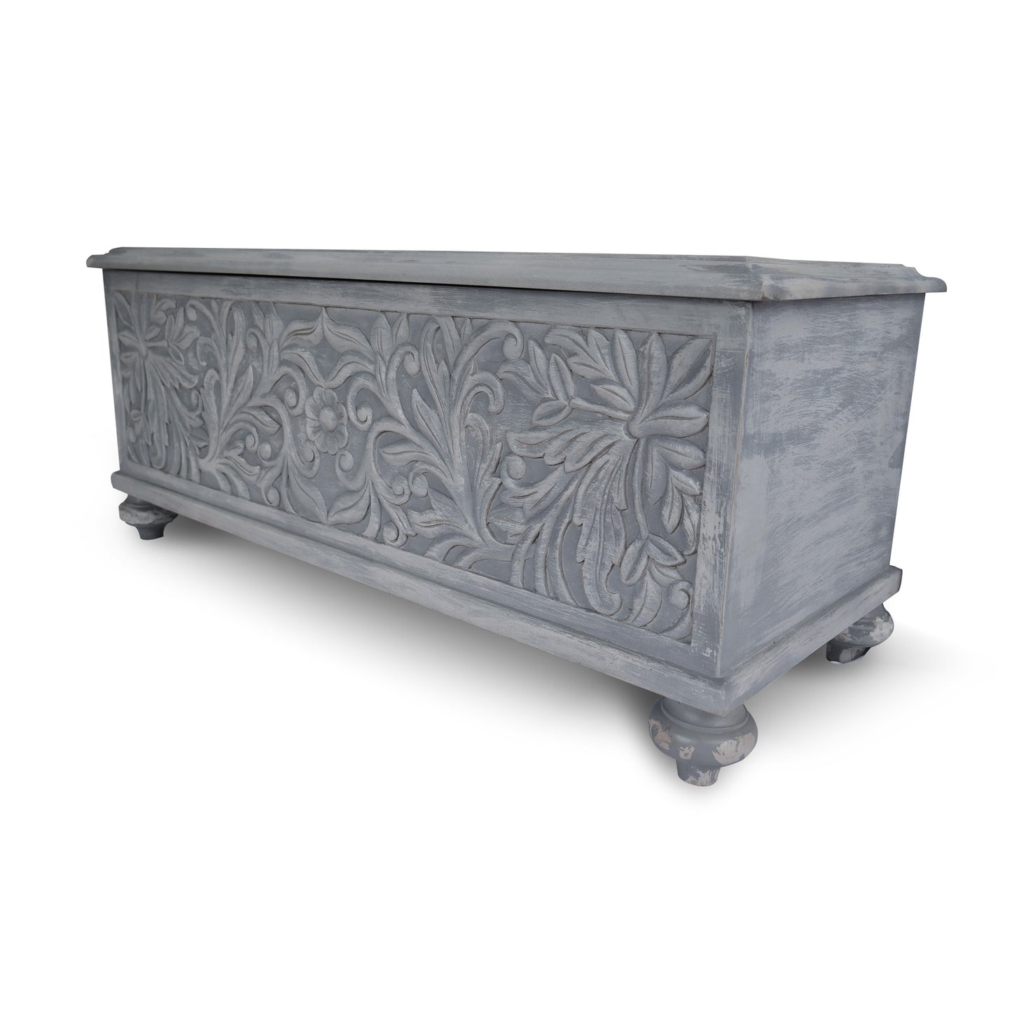 Custom Carved Wood Trunk "Cristina" - Light Grey with Antic Wash