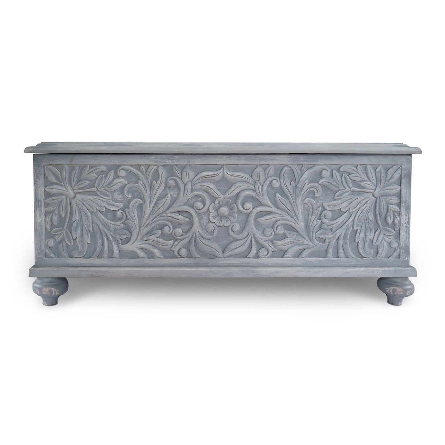 Custom Carved Wood Trunk "Cristina" - Light Grey with Antic Wash