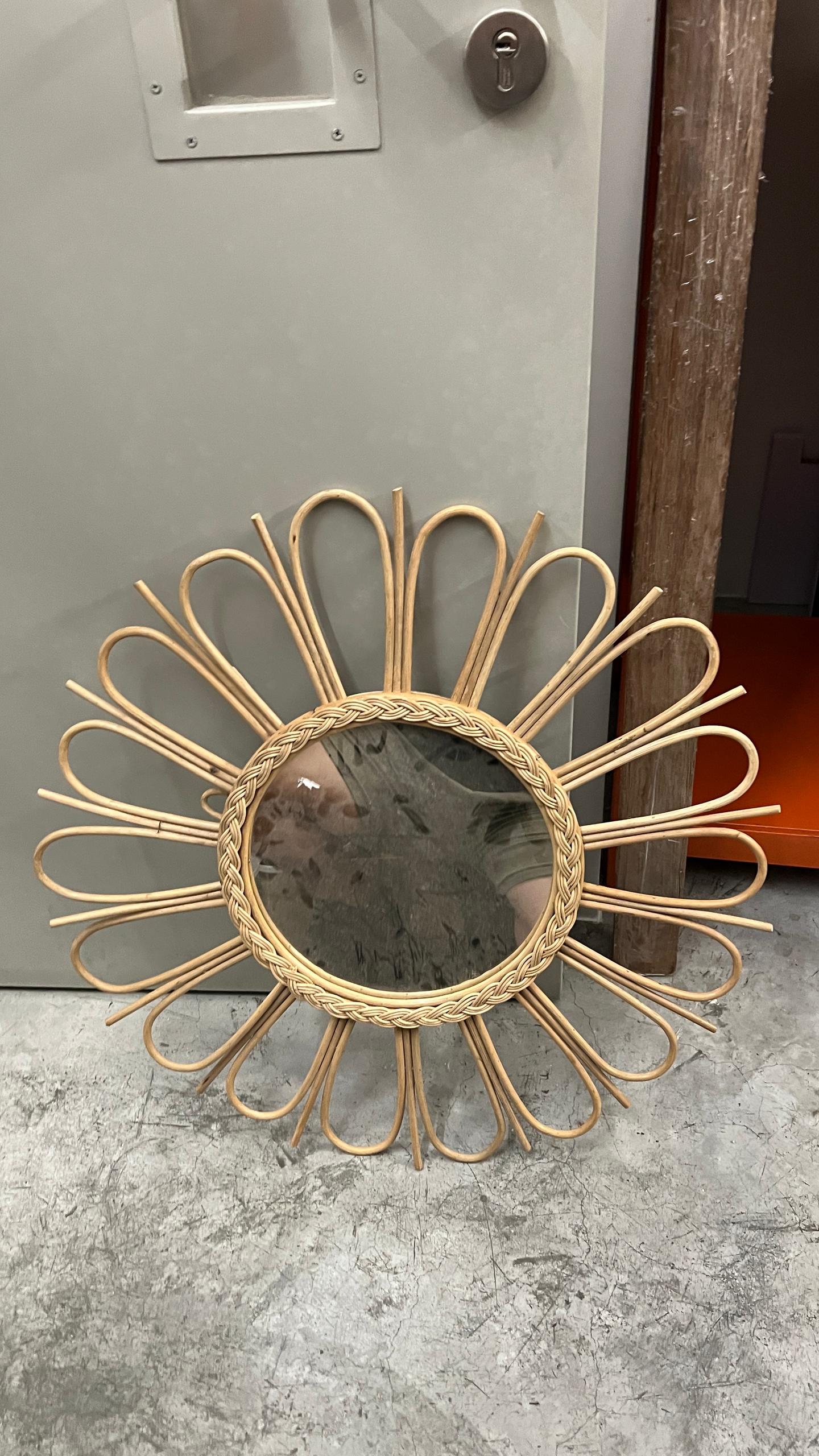 Hand Woven Full Rattan Mirror "Flower"