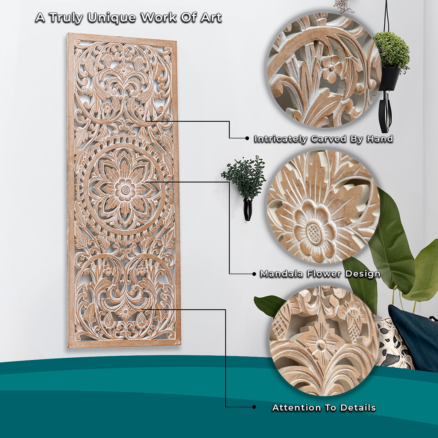 Decorative Panel "Amara" 40x16 inches- Antic wash