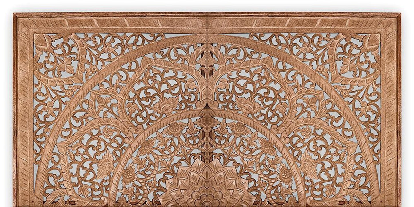 Half cut Carved Bed Headboard "Manusa" - Natural - USA