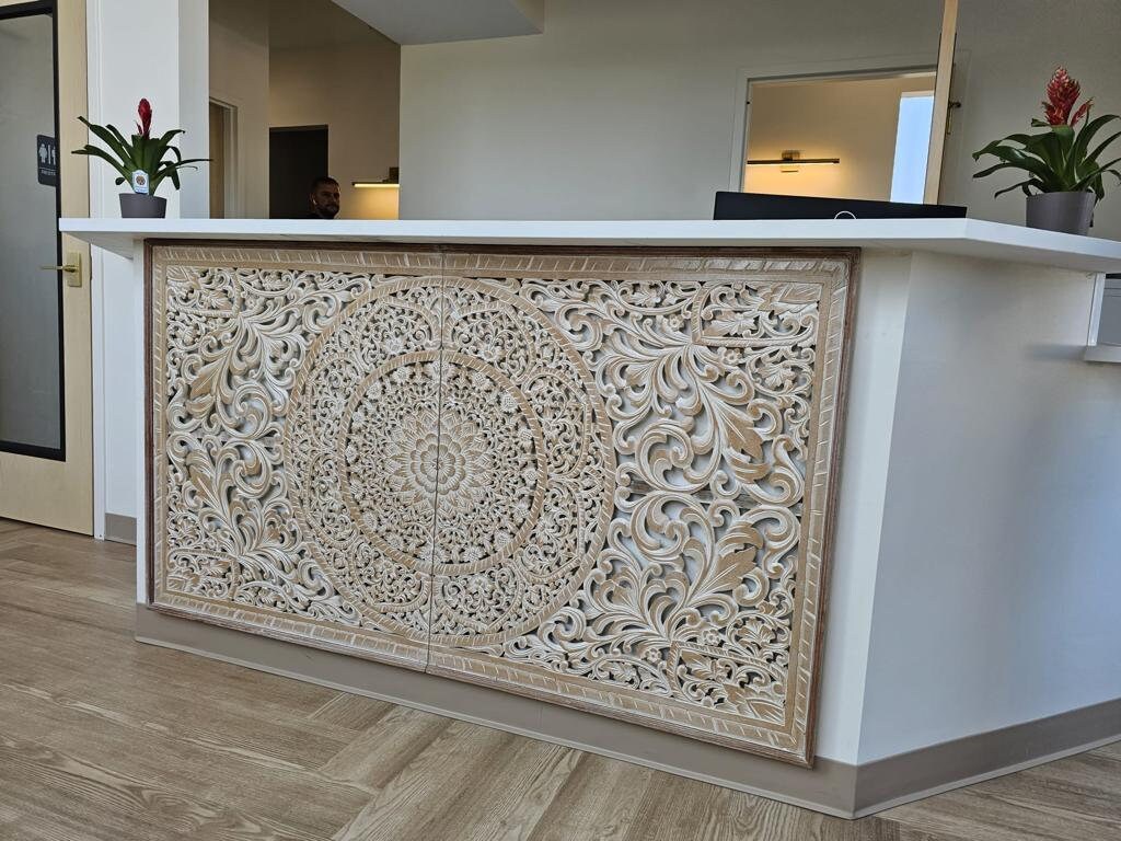 Half Size Mandala Bed Headboard "Manusa"- Antic-wash- USA