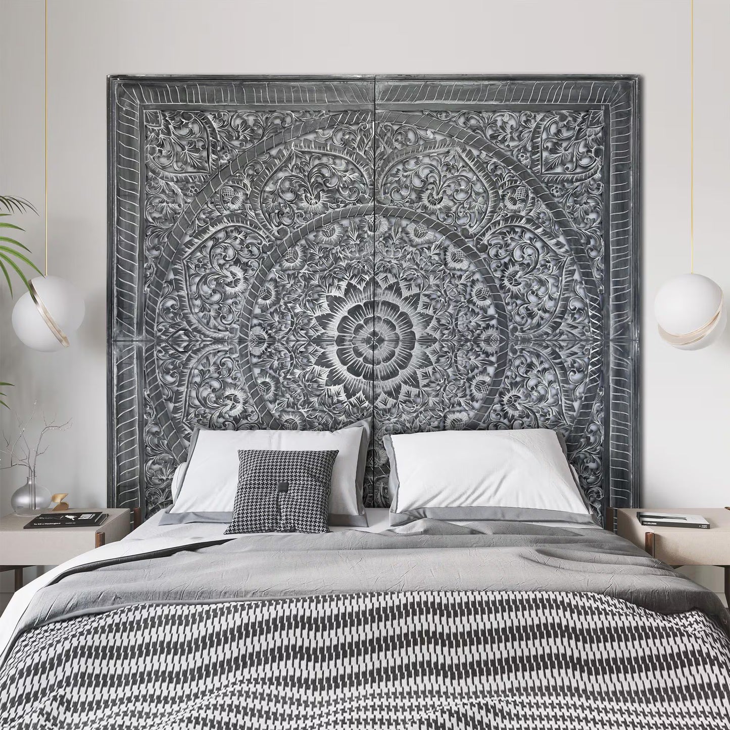 Giant Wood Wall Art / Full Bed Headboard "Manusa" - Black Wash - USA