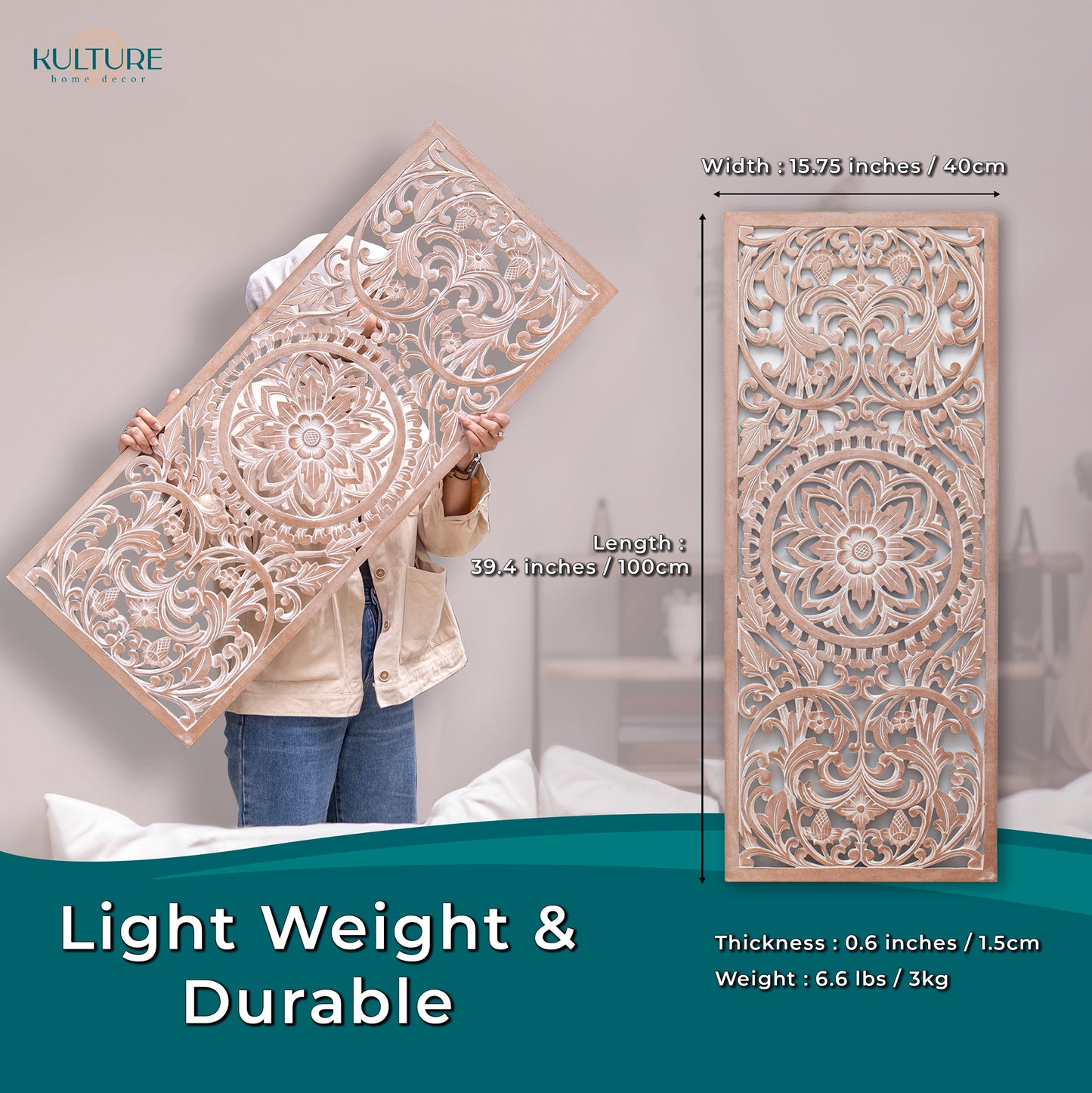 Decorative Panel "Amara" 40x16 inches- Antic wash