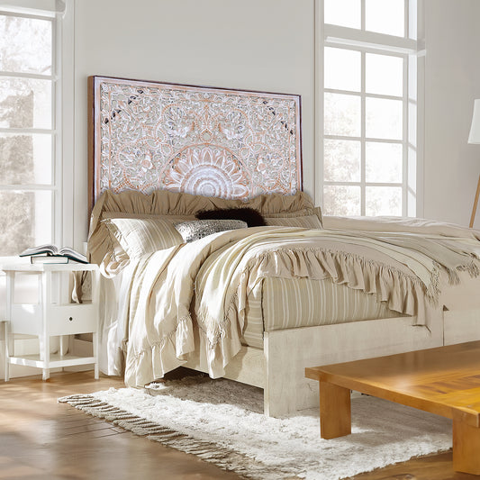 Carved Full Bed Headboard "Raflessia" - Antic-wash