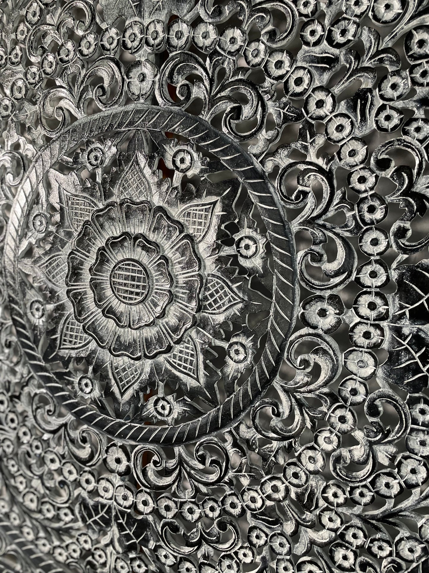 Carved Full Bed Headboard "Peony" - Monochrome