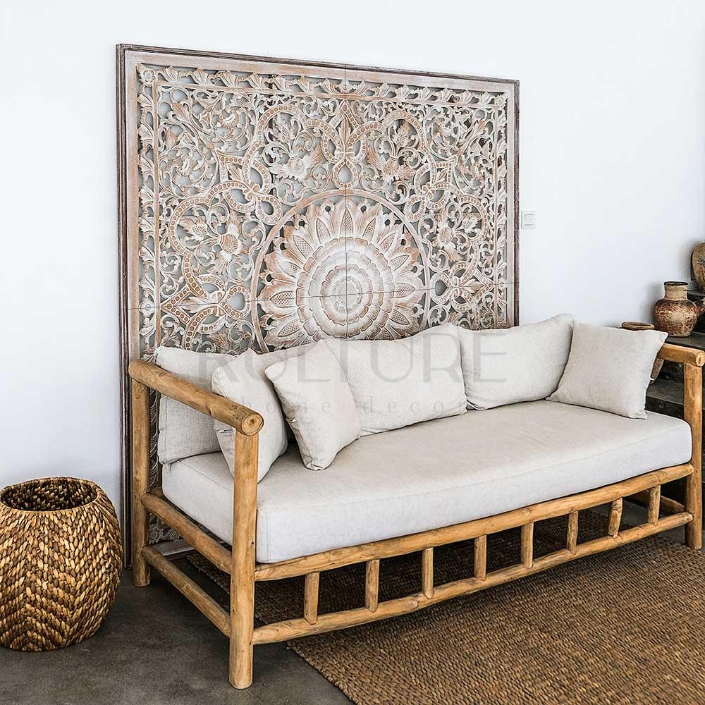 king size mandala bed headboard raflessia antic wash bali design hand carved hand made decorative house furniture wood material decorative wall panels decorative wood panels decorative panel board balinese wall art