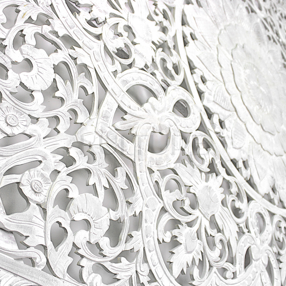 bed headboard raflessia white wash bali design hand carved hand made home decorative house furniture wood material