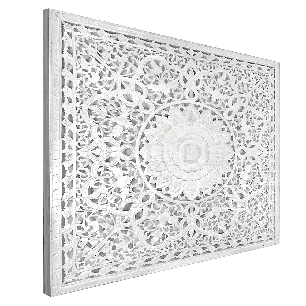 bed headboard raflessia white wash bali design hand carved hand made home decorative house furniture wood material