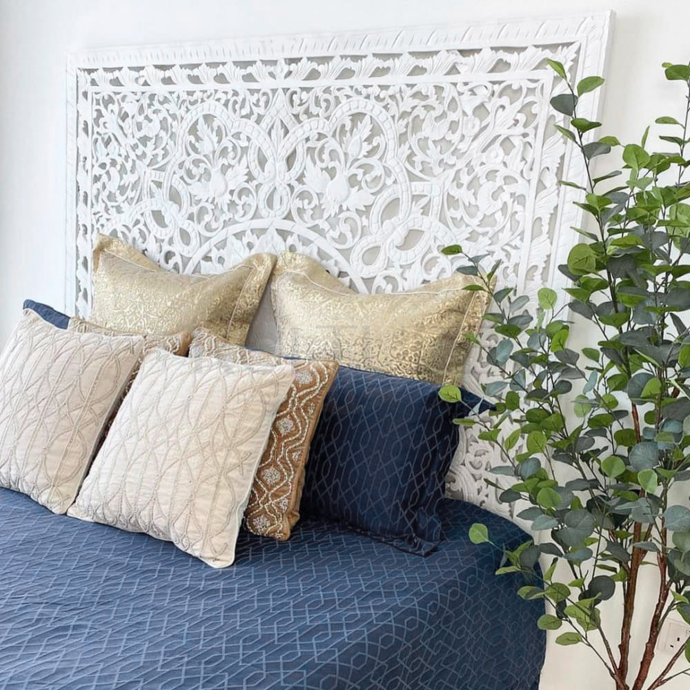 bed headboard raflessia white wash bali design hand carved hand made home decorative house furniture wood material