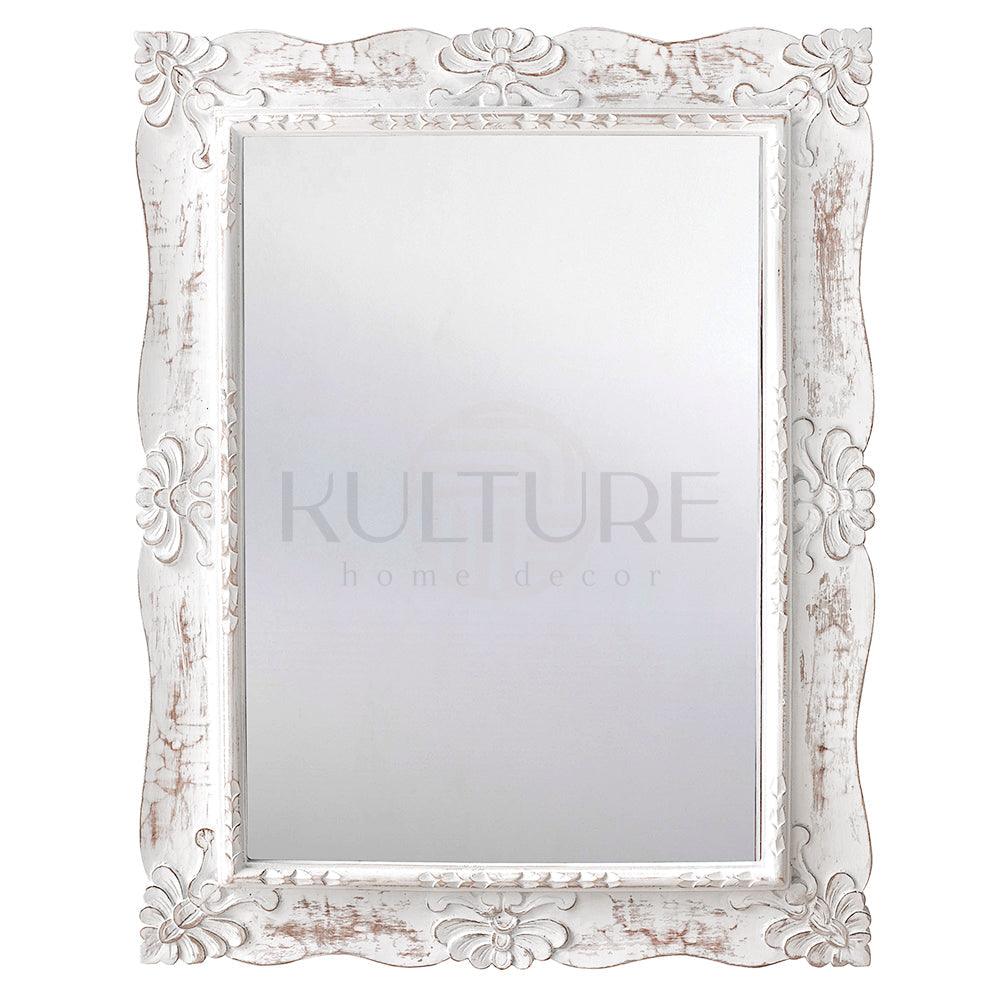 Hand Carved Mirror Pertiwi White Wash 90 cm