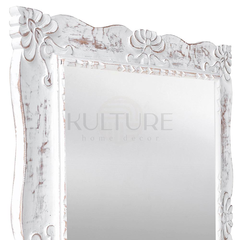 Hand Carved Mirror Pertiwi White Wash 90 cm