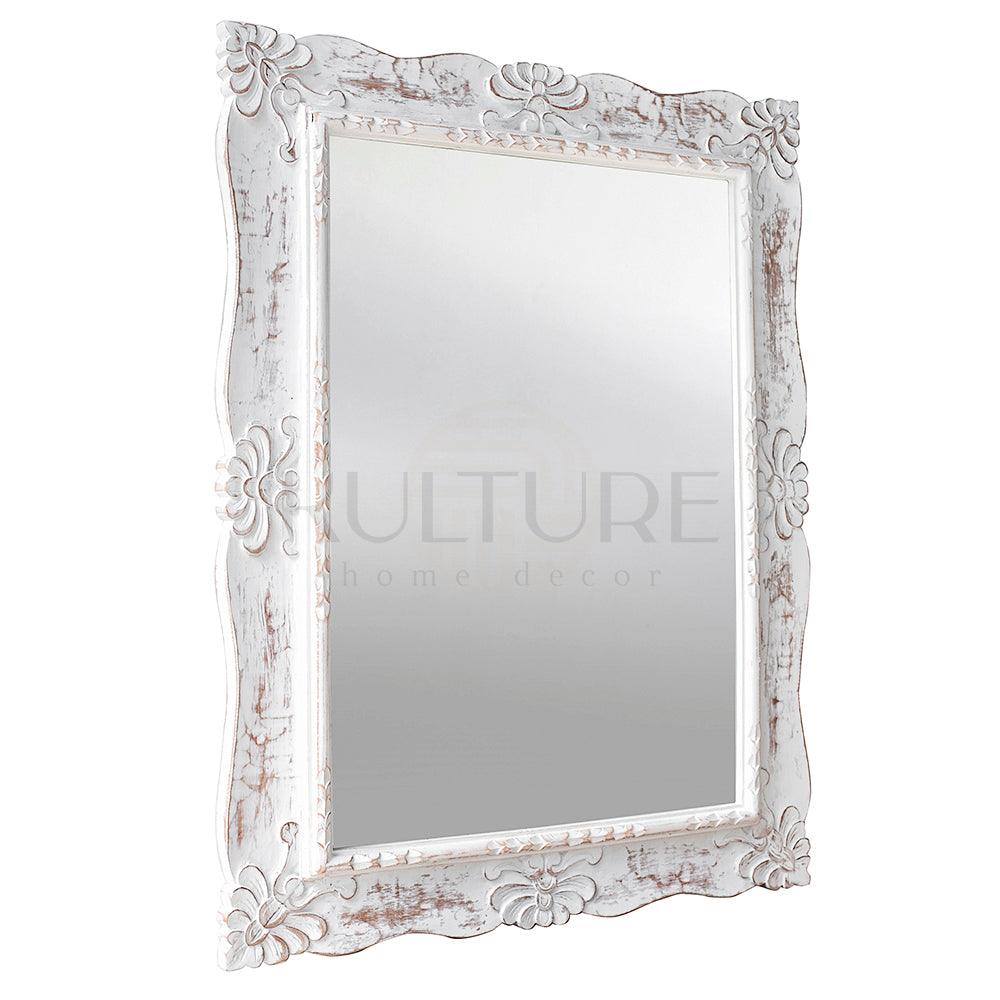 Hand Carved Mirror Pertiwi White Wash 90 cm