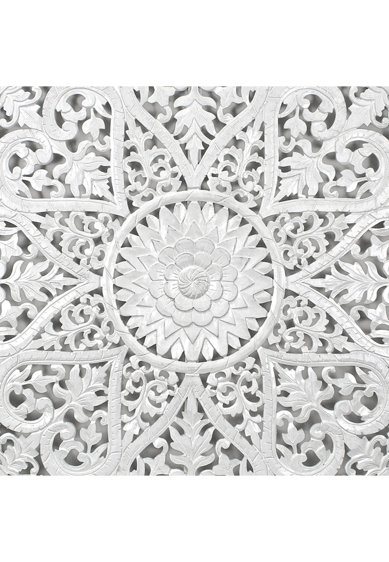 Carved Full Bed Headboard "Jantung" - White Wash - USA
