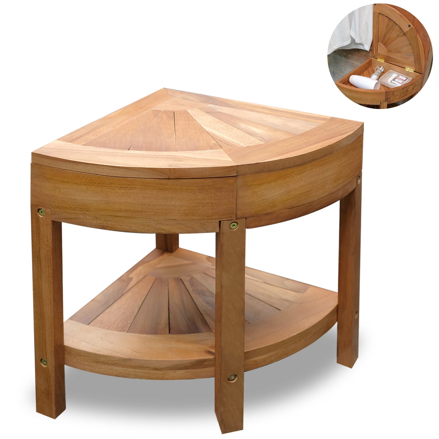 Teak Shower Corner Bench [with Extra Waterproof Storage] 16 inch - US