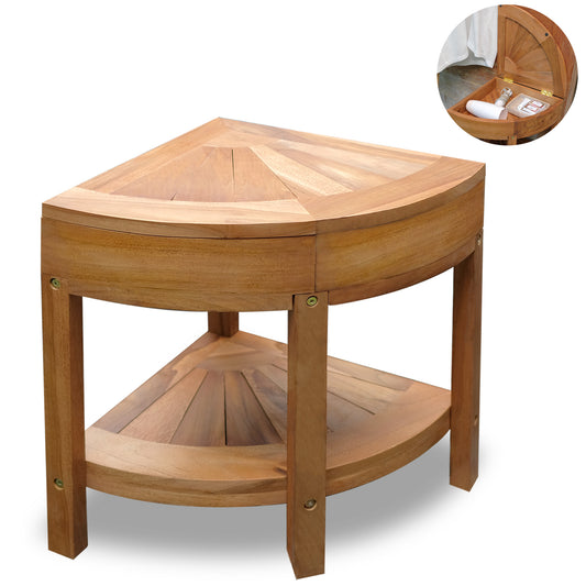 Teak Shower Corner Bench [with Extra Waterproof Storage] 16 inch - US