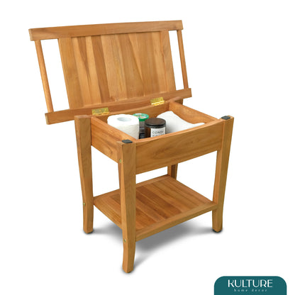 Teak Shower Bench [with Extra Waterproof Storage] 24 inch - US