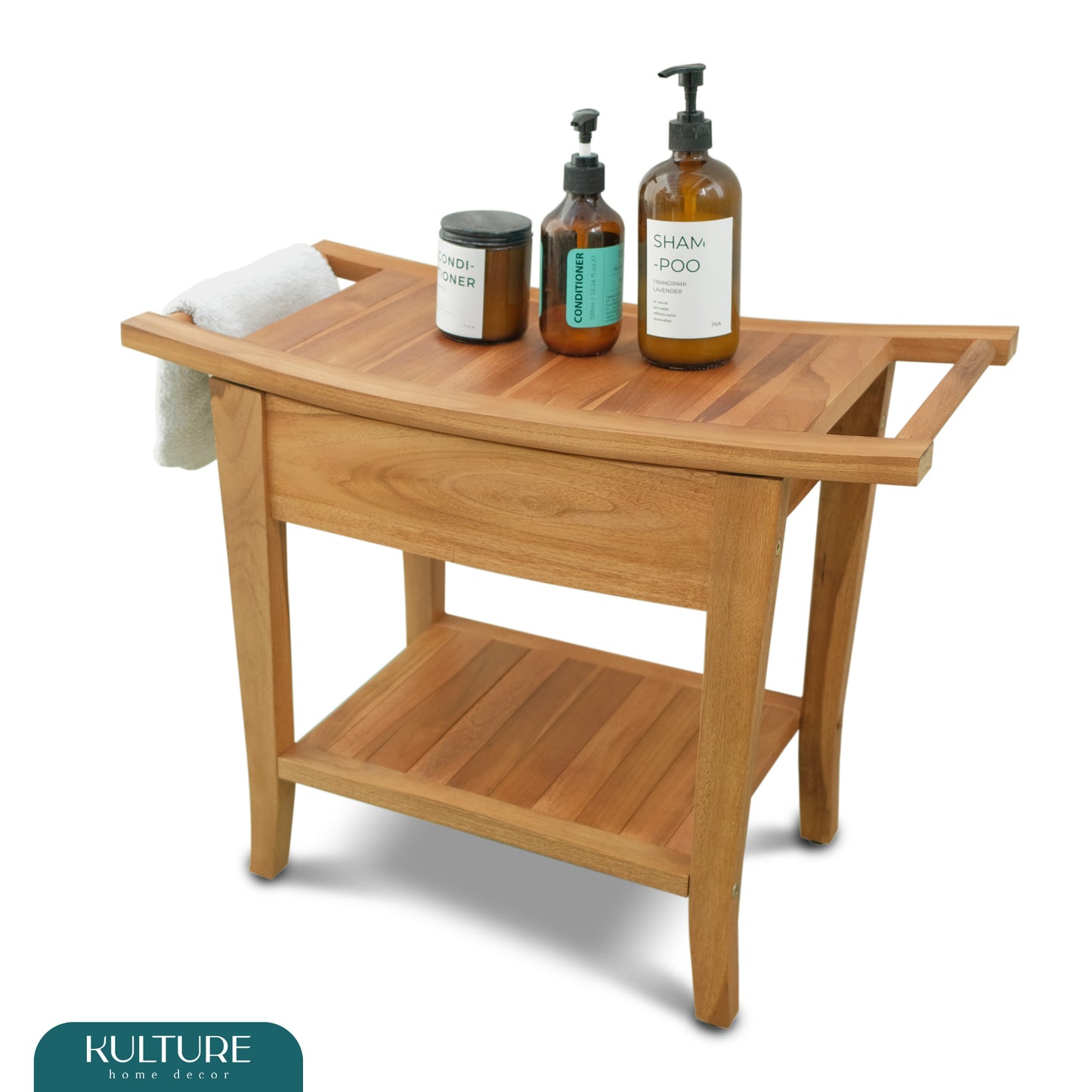 Teak Shower Bench [with Extra Waterproof Storage] 24 inch - US
