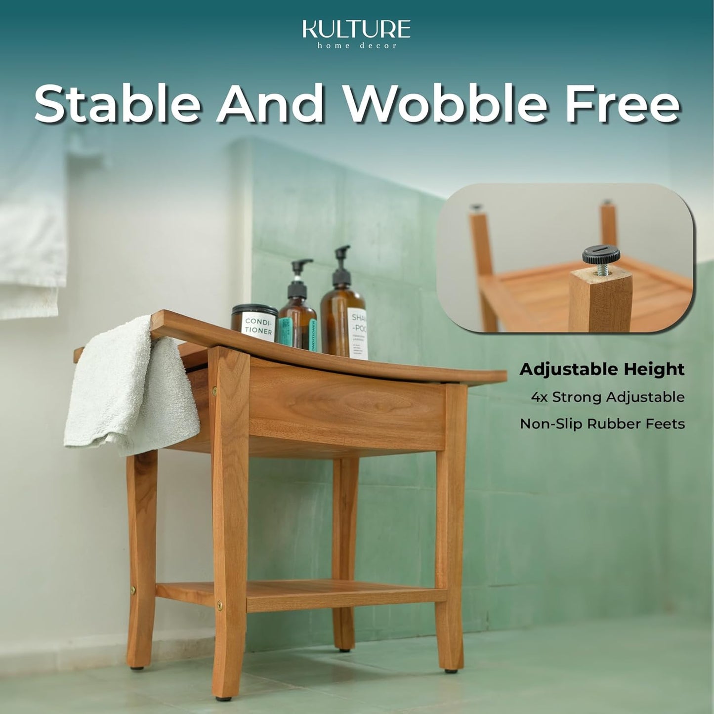 Teak Shower Bench [with Extra Waterproof Storage] 24 inch - US