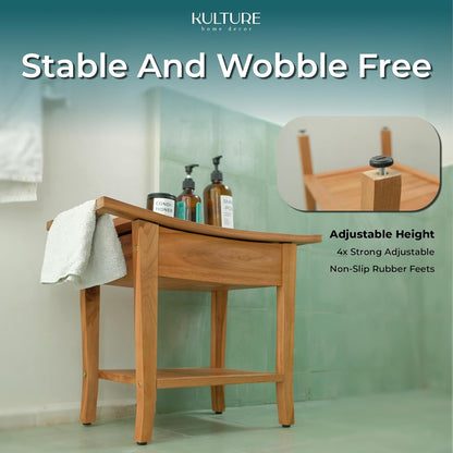 Teak Shower Bench [with Extra Waterproof Storage] 24 inch - US