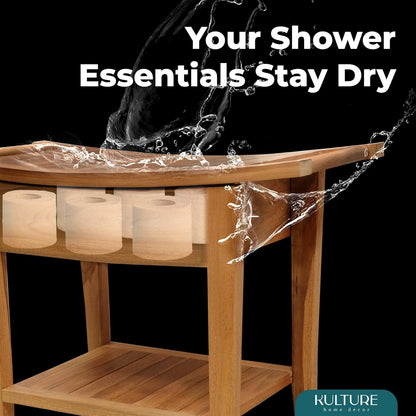 Teak Shower Bench [with Extra Waterproof Storage] 24 inch - US