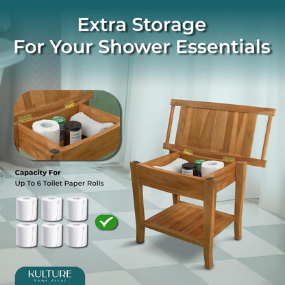 Teak Shower Bench [with Extra Waterproof Storage] 24 inch - US