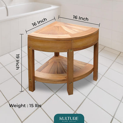 Teak Shower Corner Bench [with Extra Waterproof Storage] 16 inch - US