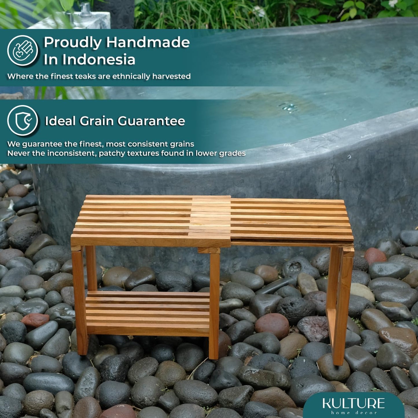 Teak Shower Bench [Expandable from 17" to 30"]  - US