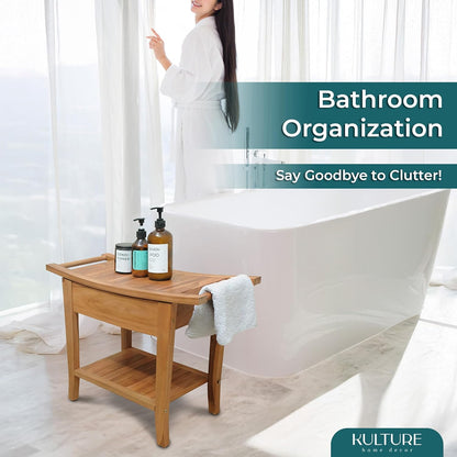 Teak Shower Bench [with Extra Waterproof Storage] 24 inch - US
