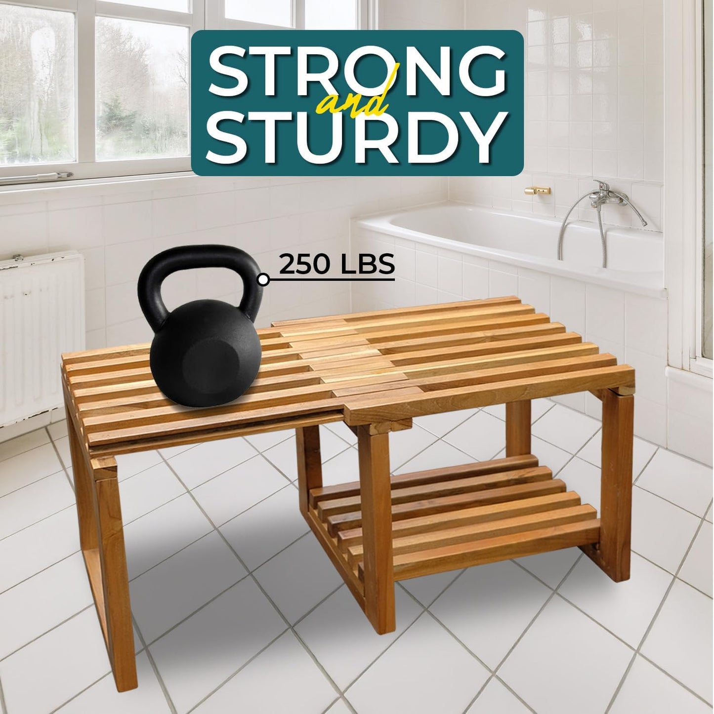 Teak Shower Bench [Expandable from 17" to 30"]  - US