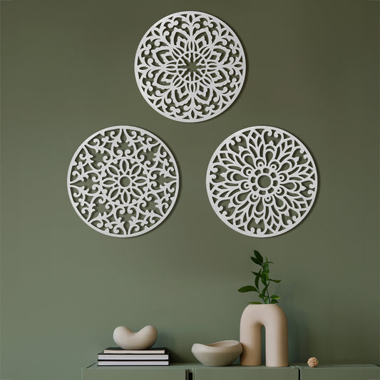 Decorative Round "Mandala Set of 3" - White