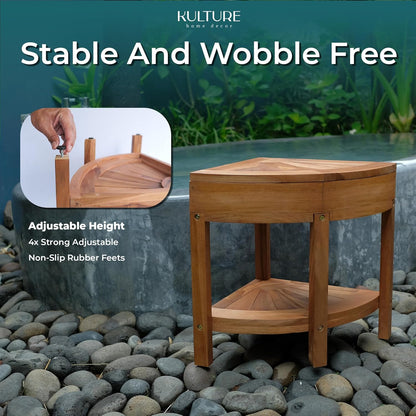 Teak Shower Corner Bench [with Extra Waterproof Storage] 16 inch - US