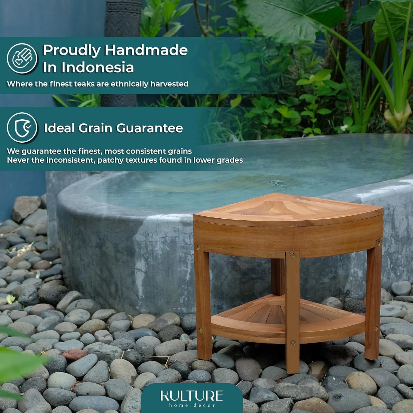 Teak Shower Corner Bench [with Extra Waterproof Storage] 16 inch - US