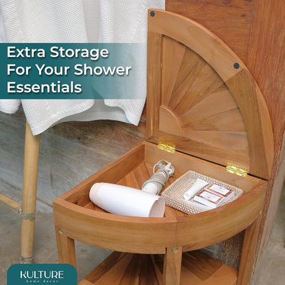 Teak Shower Corner Bench [with Extra Waterproof Storage] 16 inch - US