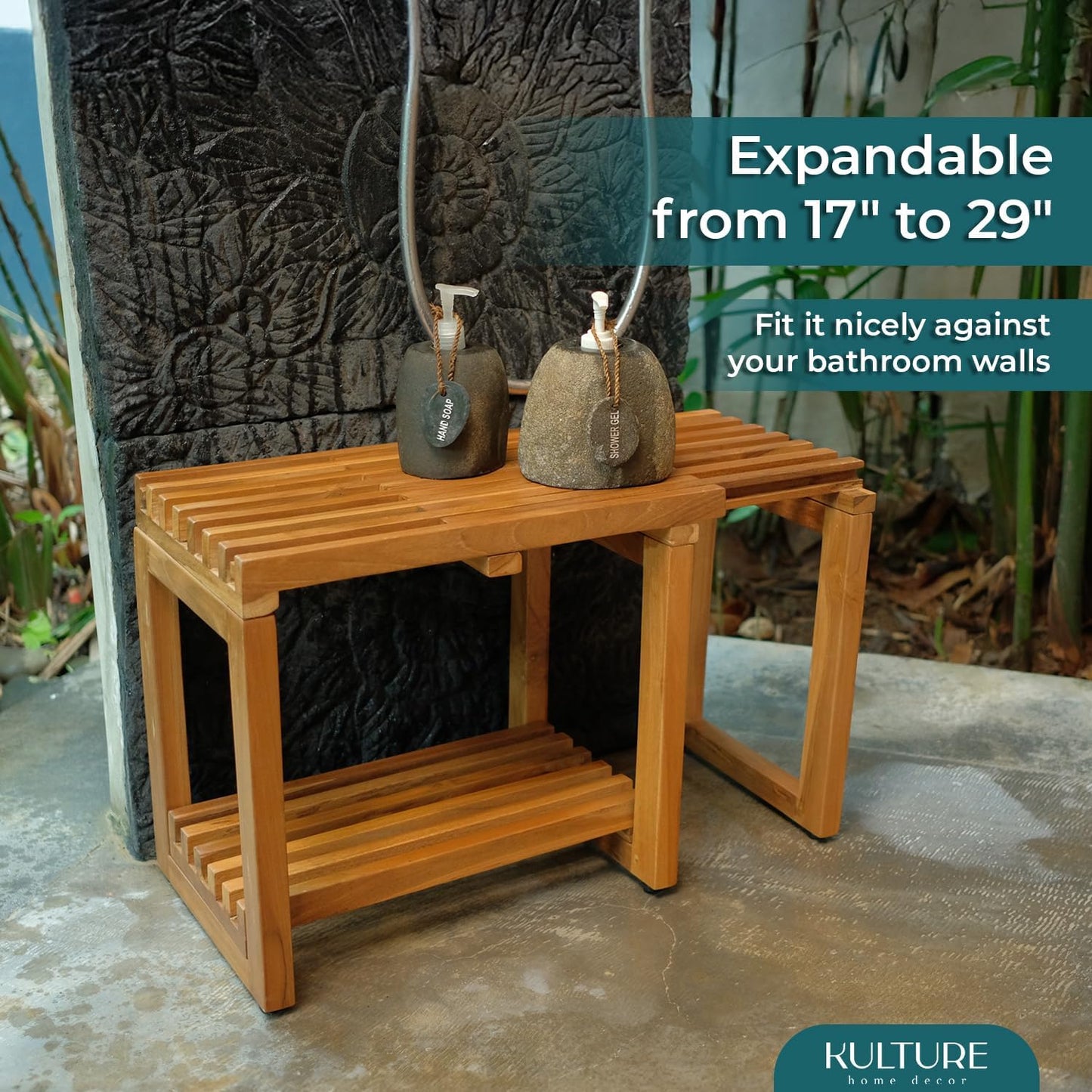 Teak Shower Bench [Expandable from 17" to 30"]  - US