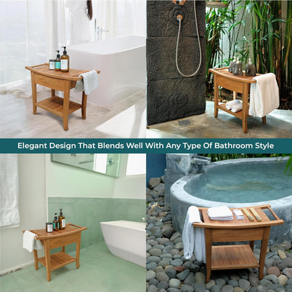 Teak Shower Bench [with Extra Waterproof Storage] 24 inch - US
