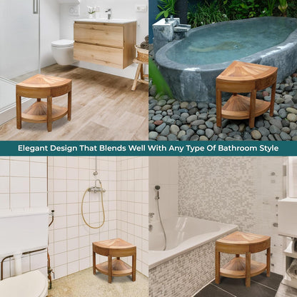 Teak Shower Corner Bench [with Extra Waterproof Storage] 16 inch - US