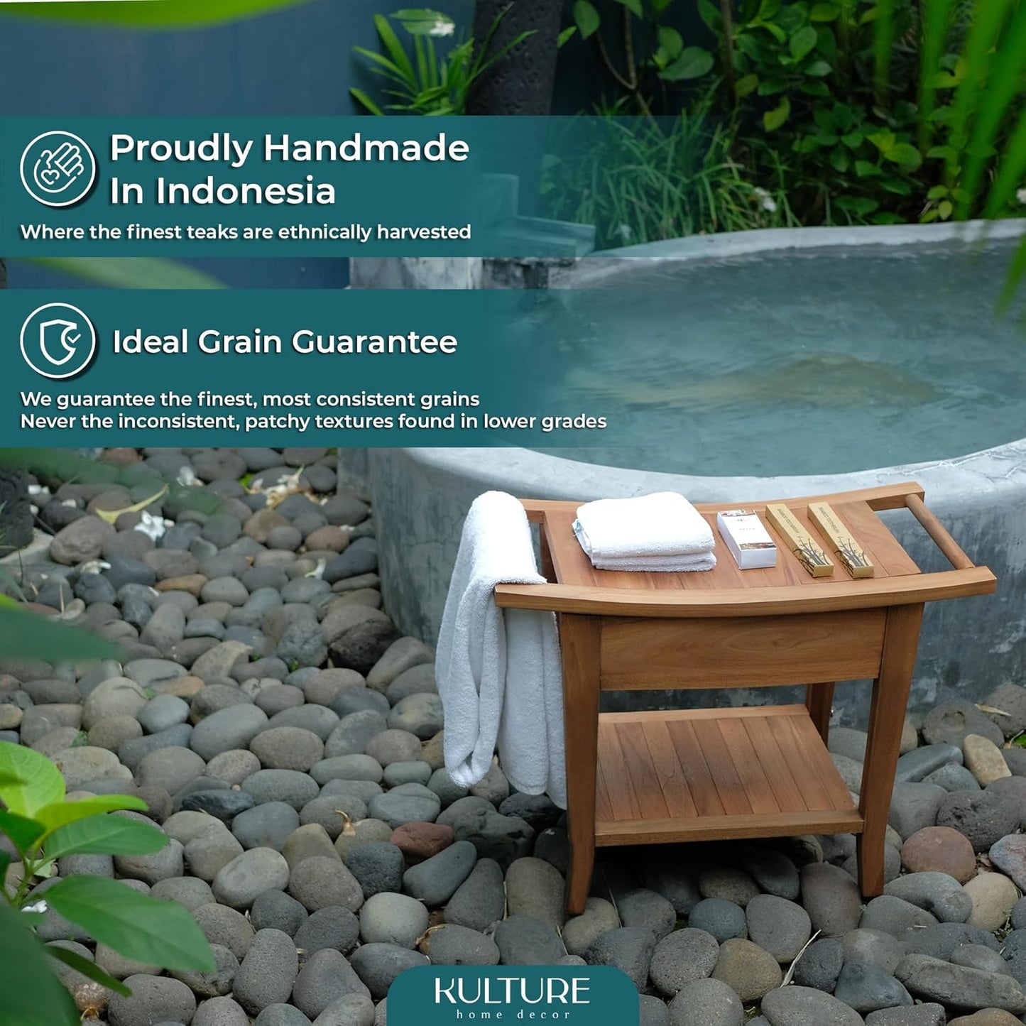 Teak Shower Bench [with Extra Waterproof Storage] 24 inch - US