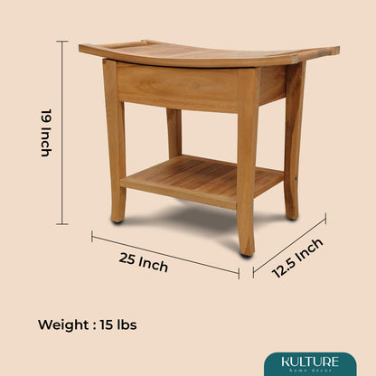 Teak Shower Bench [with Extra Waterproof Storage] 24 inch - US
