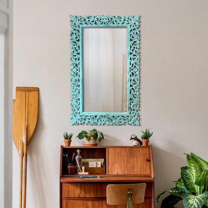 Hand Carved Mirror "Agung" Turquoise Wash - 150 cm