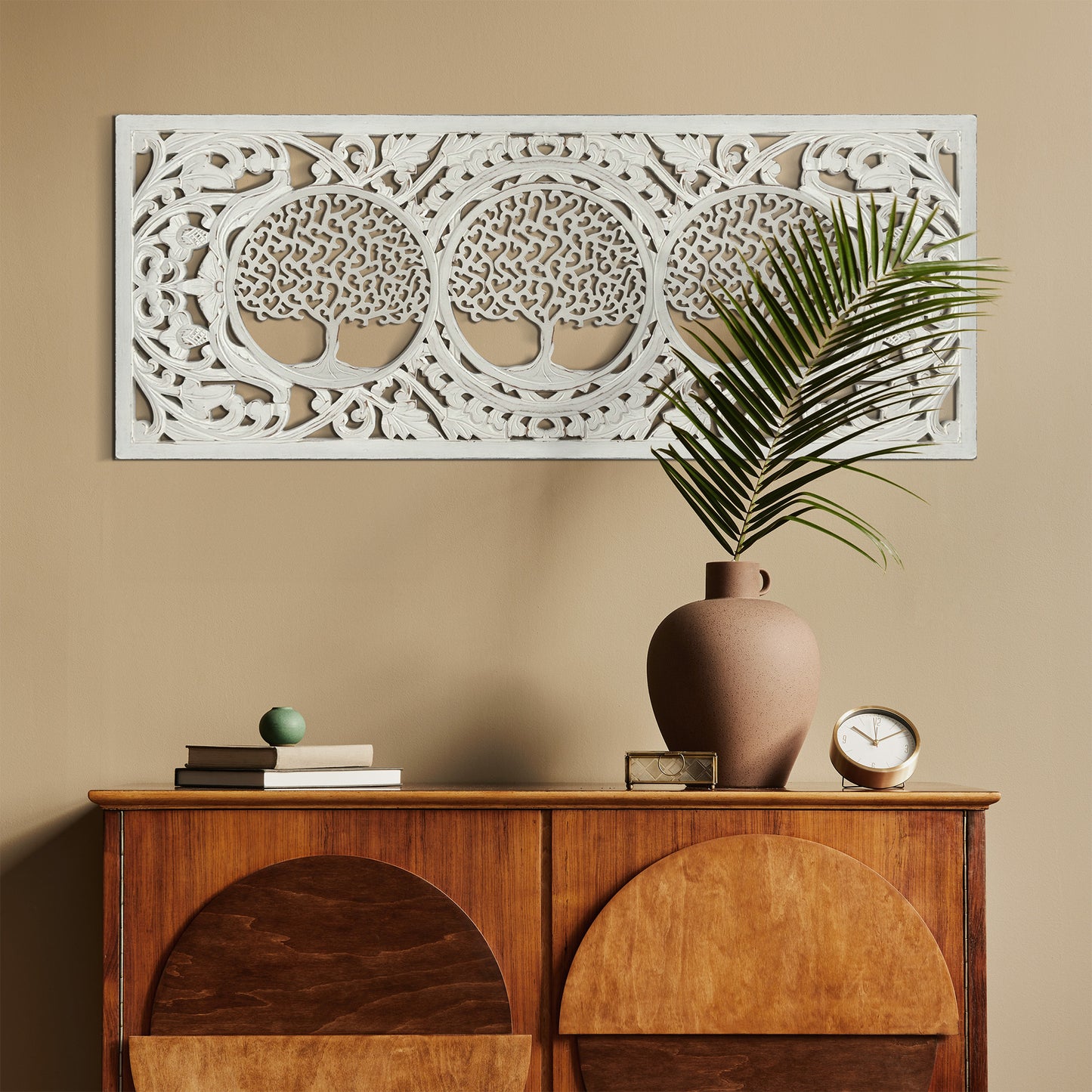 Decorative Panel "3 Tree of Life" - White wash - 100 x 40 cm