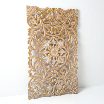 Decorative Panel "Azalea" - Gold Antique Wash - 100 x 60 cm